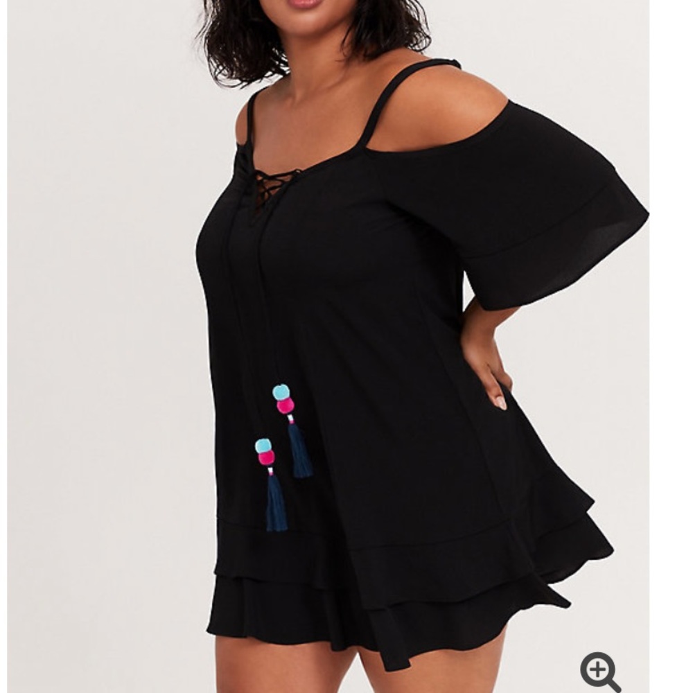 Black Cold Shoulder Lace Up Dress